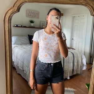 American Eagle Floral Ribbed Cropped Tee